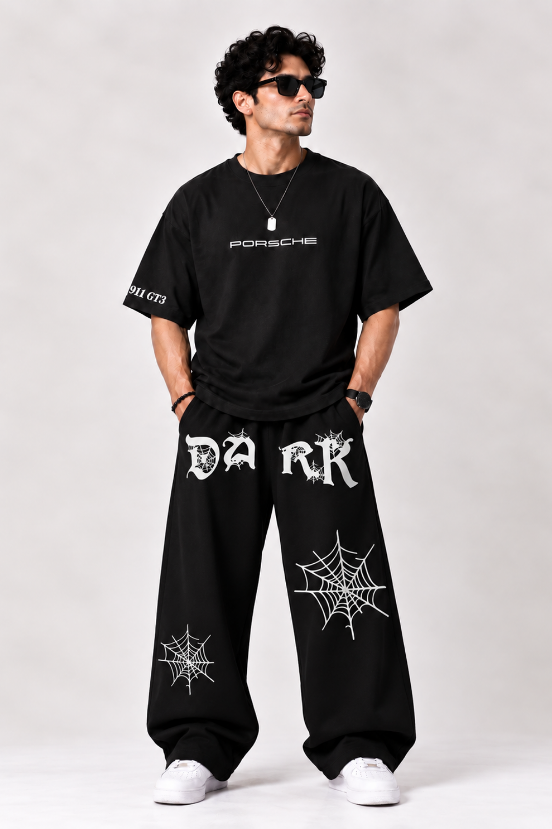 Alpha Black Spider Web Baggy Trouser