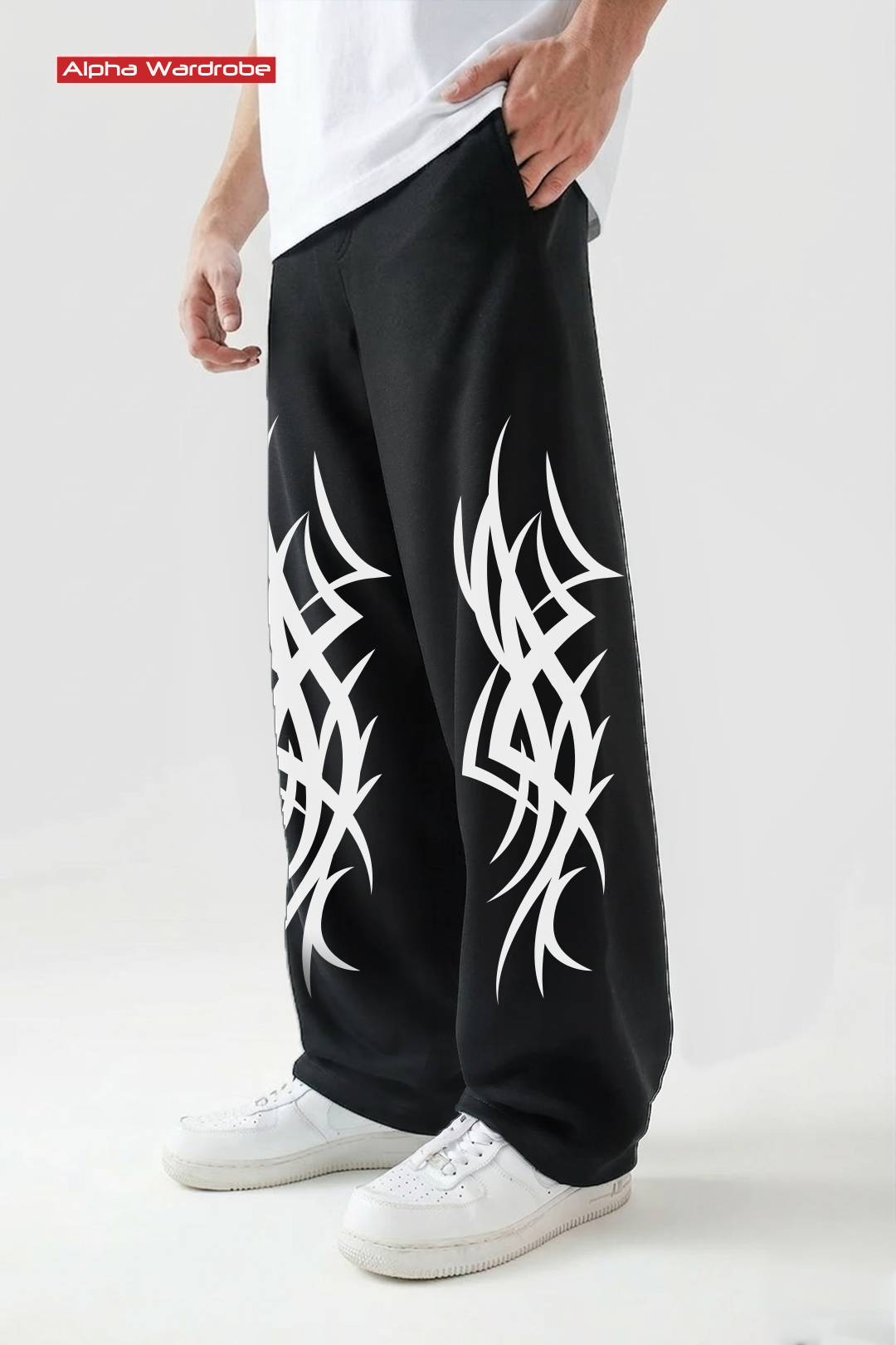 Alpha Black Printed Baggy Trousers
