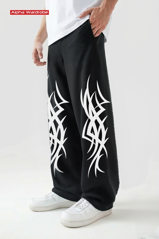 Alpha Black Printed Baggy Trouser